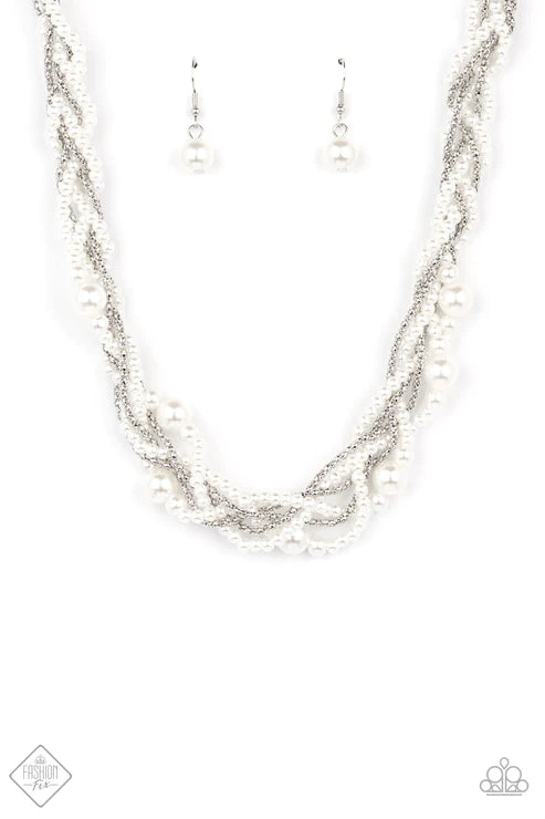 Royal Reminiscence - Bubbly White Pearl Capped Weaved Popcorn Chain Necklace N#2232