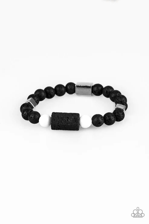 Run Out The BLOCK - White/Black/Silver Round/Block Lava Rocks Urban Bracelet B#1751