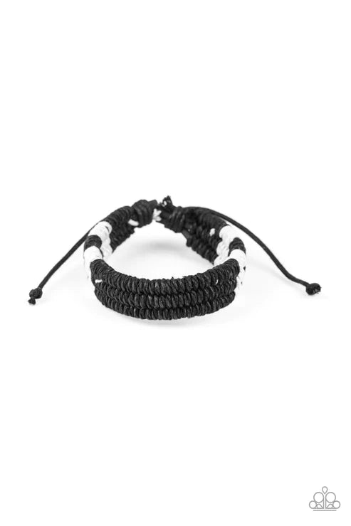 Rural Rogue - Black/White Rustic Knotted Cord Twine Leather Urban Bracelet B#1625