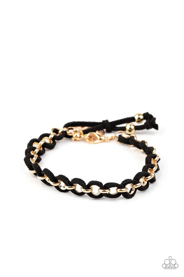 SUEDE Side to Side - Black/Silver Braided Round Link Samba Suede Bracelet B#791