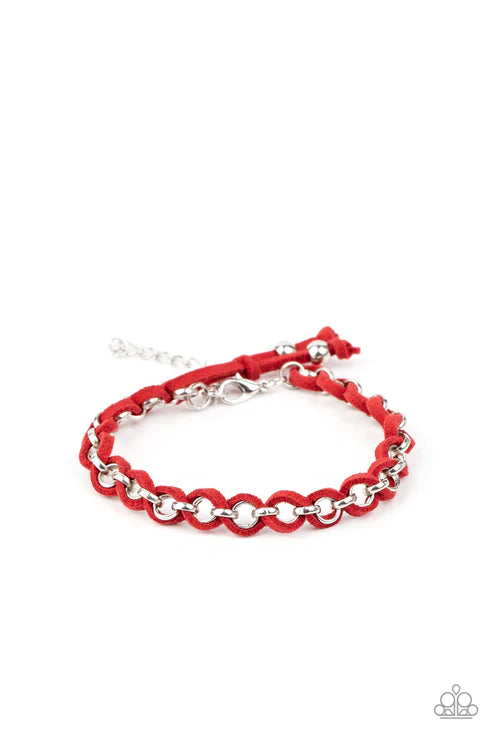 SUEDE Side to Side - Red/Gold Braided Round Link Samba Suede Bracelet B#1694