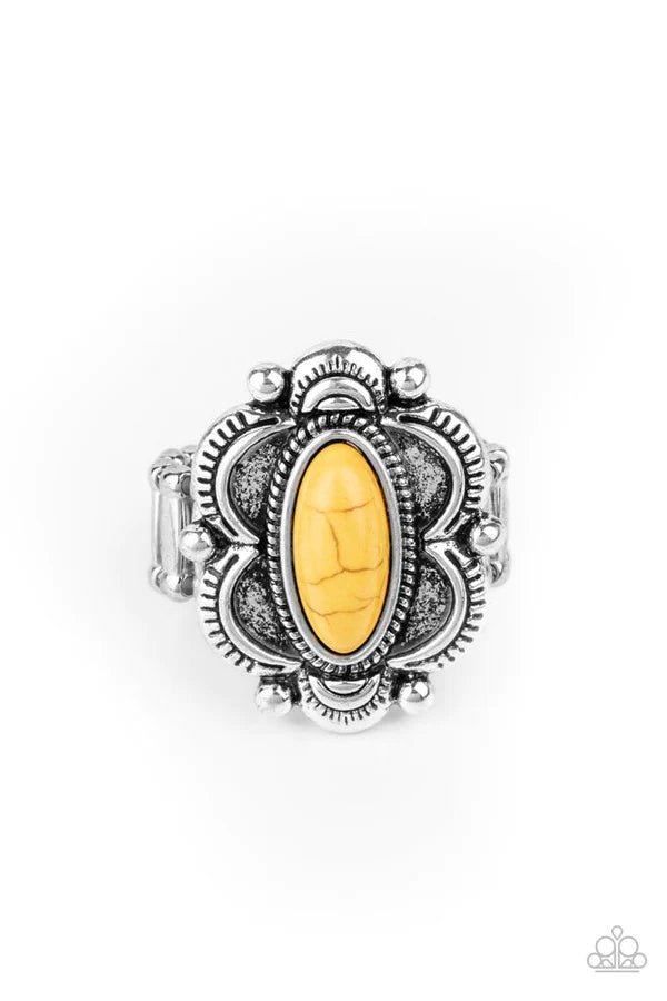 Sage Garden - Yellow Rustic Studded Scalloped Stone Ring R#1234