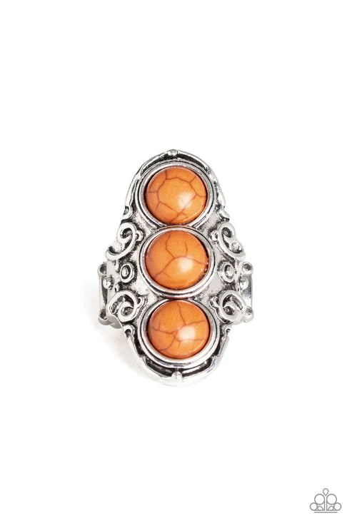 Sahara Soul - Oversized Brown Trio Stone Embossed Swirl Filigree Ring R#1776