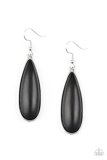 Santa Fe Skies - Oversized Black Chiseled Tranquil Teardrop Stone Earrings E#1417
