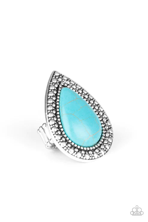 Santa Fe Storm - Oversized Blue Dotted/Studded Textured Teardrop Stone Ring R#1759