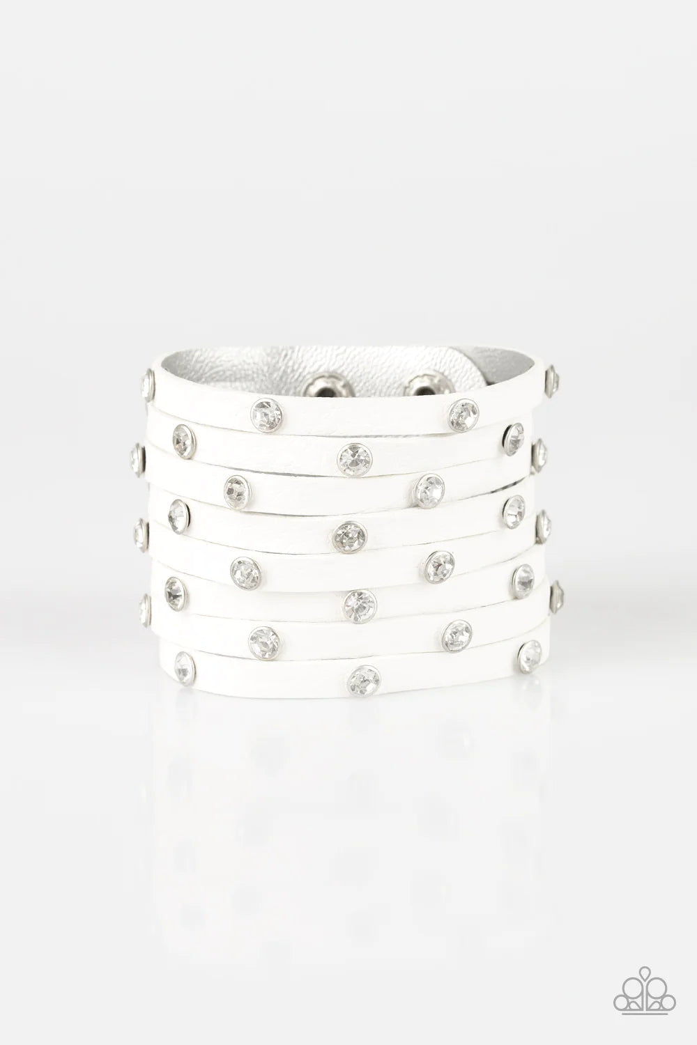 Sass Squad - White Encrusted Spliced Soft Leather Bracelet B#1067