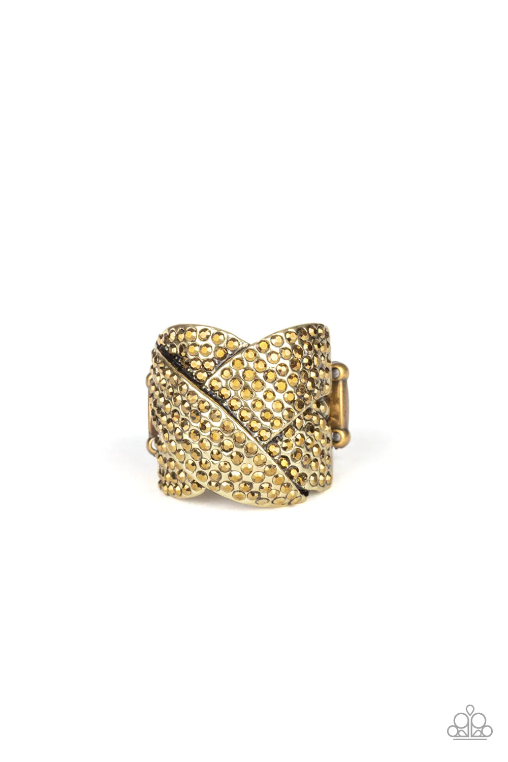 Scandalous Shimmer - Oversized Brass Overlap Aurum Ribbon Encrusted Stacked Ring R#1175