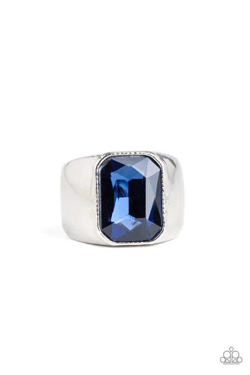 Scholar - Oversized Blue King Emerald Cut Urban Ring R#1753