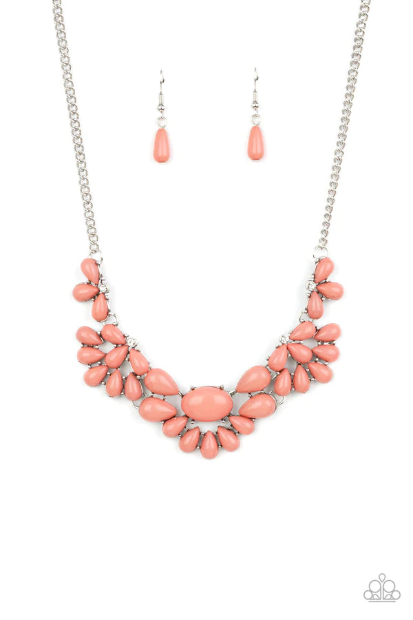 Secret GARDENISTA - Oversized Pale Pink Rosette Oval Fan Out/Flare Out Solitaire Encrusted Floral Stacked Teardrop Necklace N#576