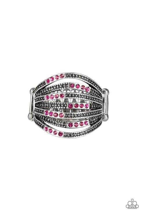 Securing My Finances - Oversized Pink Airy Dotted Encrusted Studded Stacked Ring R#1774