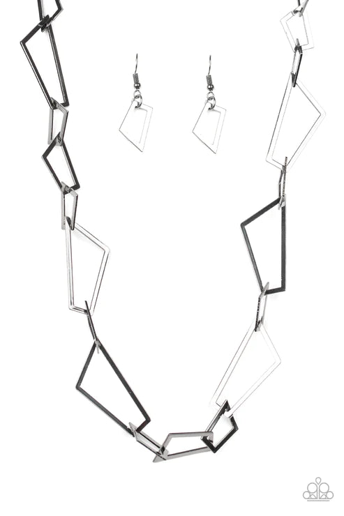 Shattering Records - Black/Gunmetal Trapezoid Linked Industrial Necklace N#2154