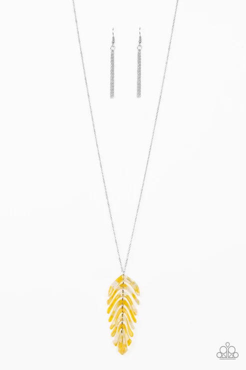 She QUILL Be Loved - Yellow 3D Stacked Feather Shell Link Necklace N#2494