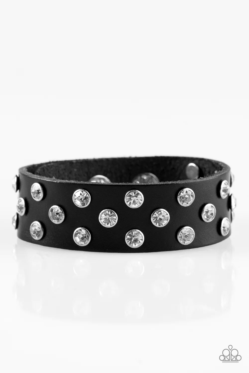 Shine On You Crazy Diamond - Black/White Encrusted Leather Bracelet B#1043