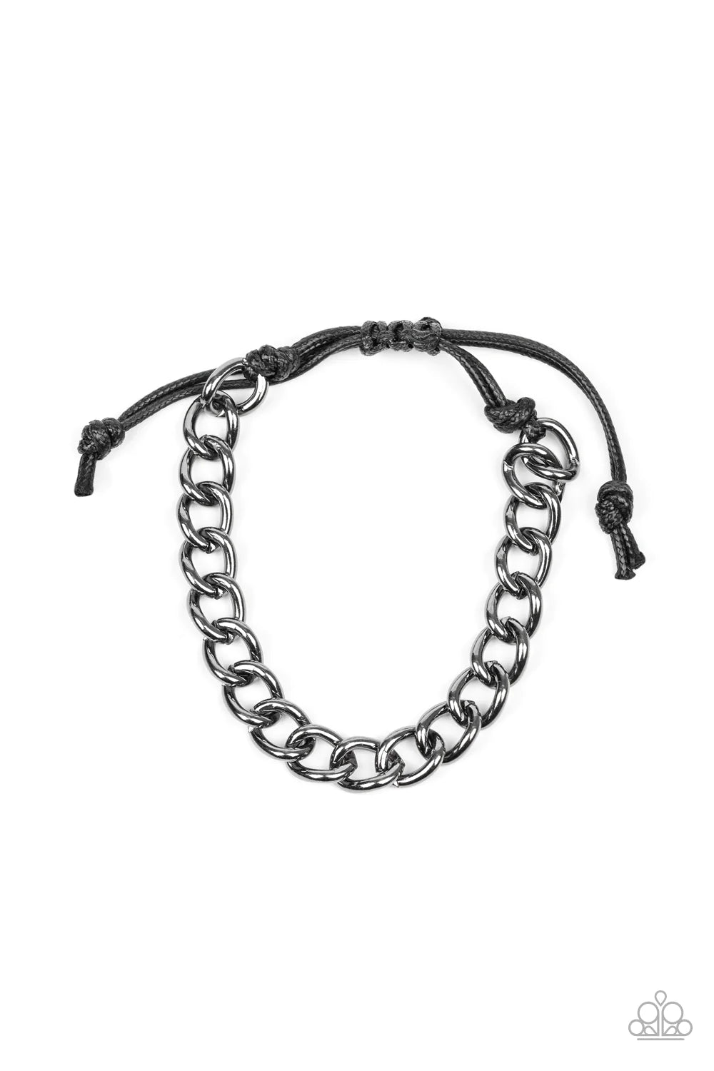 Sideline - Black Wrapped Cable Link Knotted Cord Sliding Knot Closure Urban Bracelet B#1125