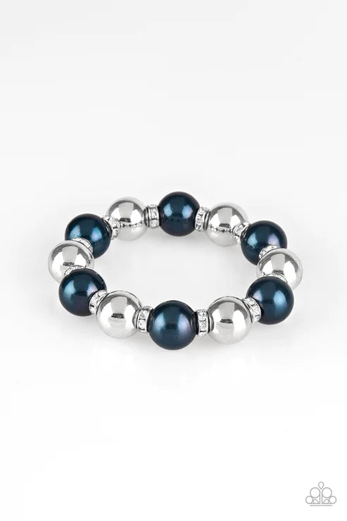 So Not Sorry - Oversized Blue Metallic Pearl Encrusted Rings Bracelet B#1936