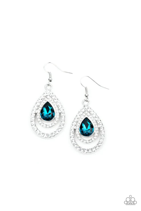 So The Story GLOWS - Oversized Blue Nestled Encrusted Teardrop Earrings E#1819
