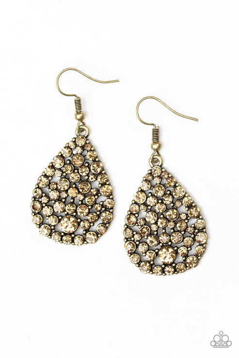 Sparkle Brighter - Bubbly Brass/Topaz Encrusted Teardrop Earrings E#2455
