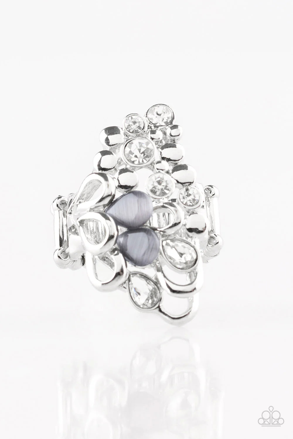 Sparkle Splash - Oversized Smoky Silver 3D Butterfly Cat's Eye Moonstone Ring R#374