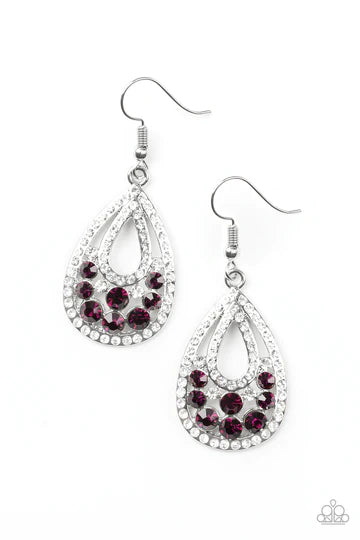 Sparkling Stardom - Purple Encrusted Swoop Teardrop Earrings E#1366