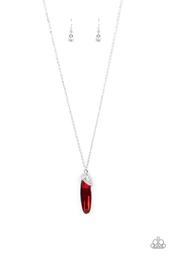 Spontaneous Sparkle - Oversized Red Oval Slanted Encrusted Necklace N#197