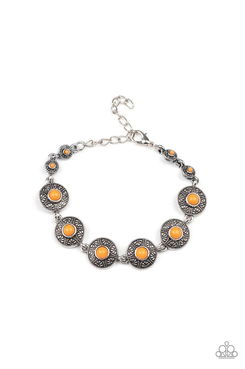 Springtime Special - Orange (Marigold ) Dotted Illuminated Embossed Floral Bracelet B#1989