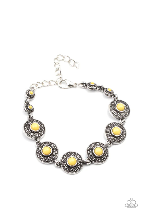 Springtime Special - Sunny Yellow Dotted Illuminated Embossed Floral Bracelet B#1982