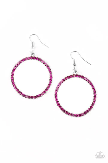 Stoppin Traffic - Oversized Pink Encrusted Warped Hoop Earrings E#1368