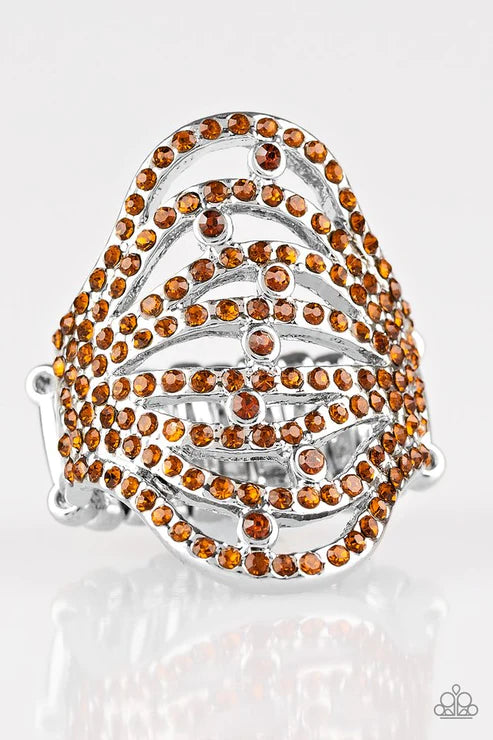 Stratospheric - Oversized Brown Swoop Topaz Encrusted Ring R#1966