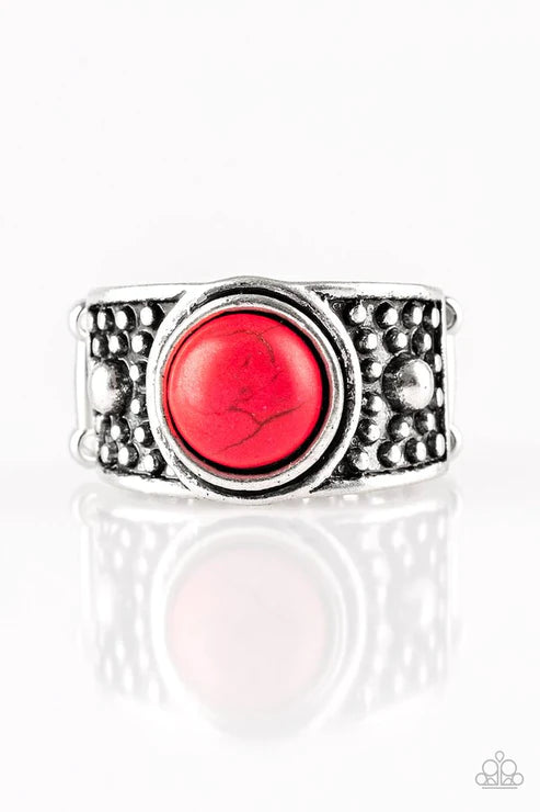 Summer Oasis - Red Artisan Crackle Stone Ring R#1863