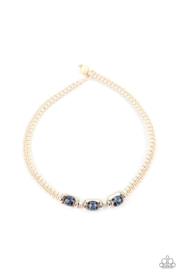 Surfers Paradise - White Glassy/Discs Island Braided Cord Button-Loop Closure Urban Necklace N#1141