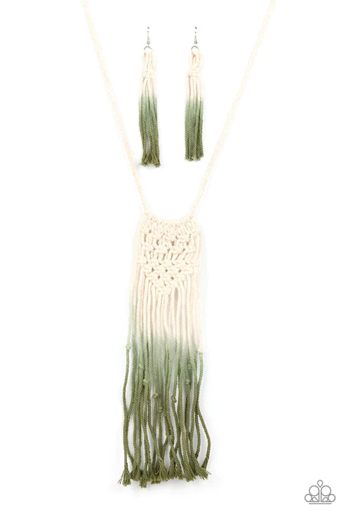 Surfin The Net - Military Green Knotted Braided Macrame Necklace N#1974
