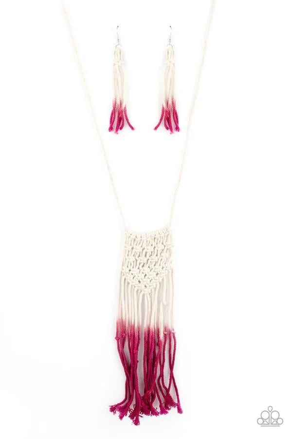 Surfin The Net - Pink Knotted Braided Macrame Necklace N#128