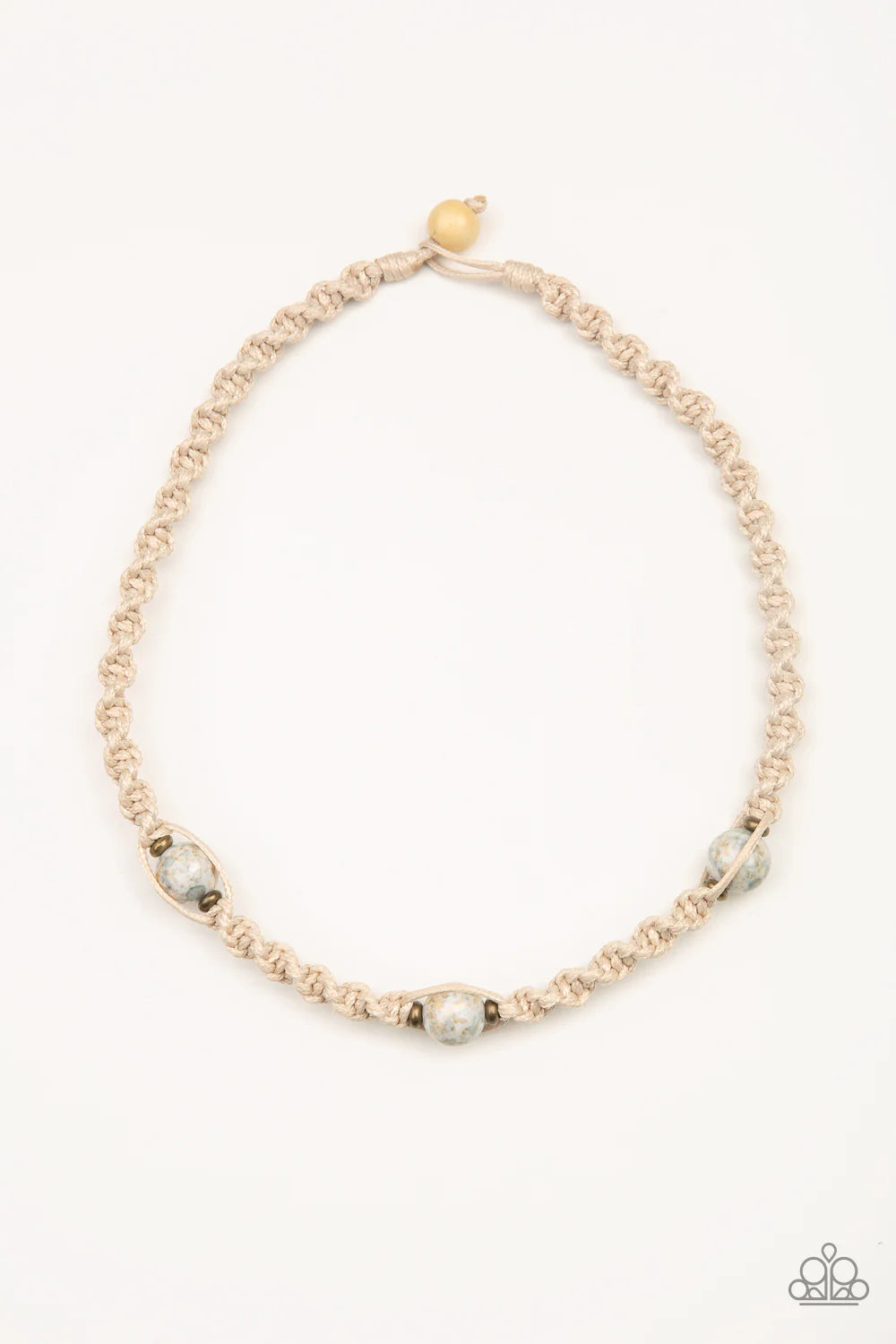 Swimming With Sharks - White Flanked Glassy Stone Knotted Braided Cord Button Loop Closure Urban Necklace N#417