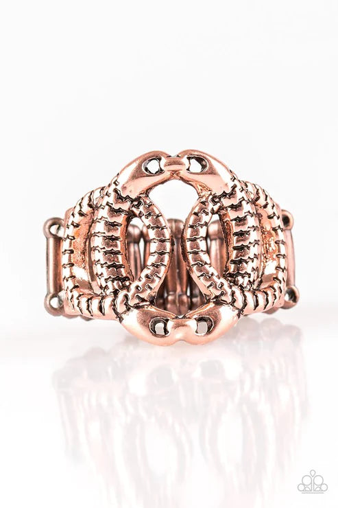 TRIO de Janeiro - Copper Asymmetrical Etched Trio Textured Ring Link Ring R#2107