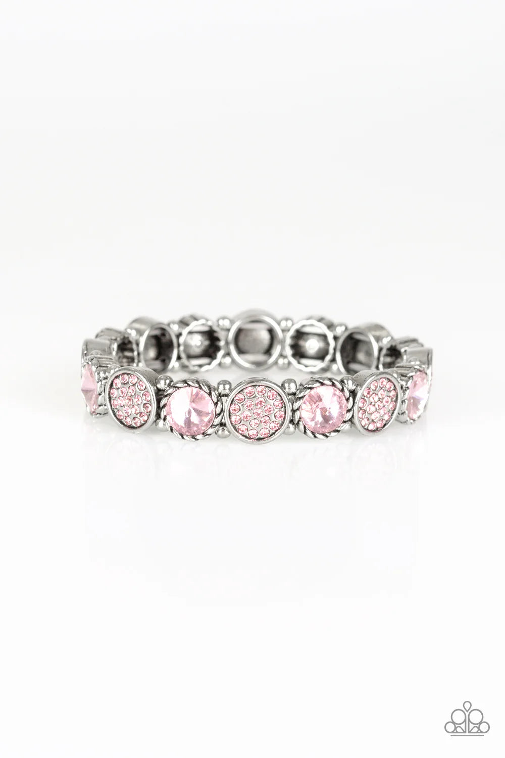 Take A Moment To Reflect - Pink Glittery Mismatched Encrusted Bracelet B#202