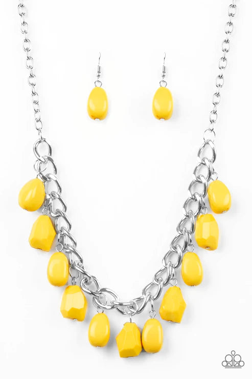 Take The COLOR Wheel! - Yellow (Aspen Gold) Round/Faceted Bulky Fringe Necklace N#2196