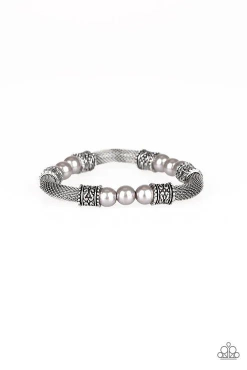 Talk Some SENSEI - Silver Pearl Mesh Chain Accent Bracelet B#1990
