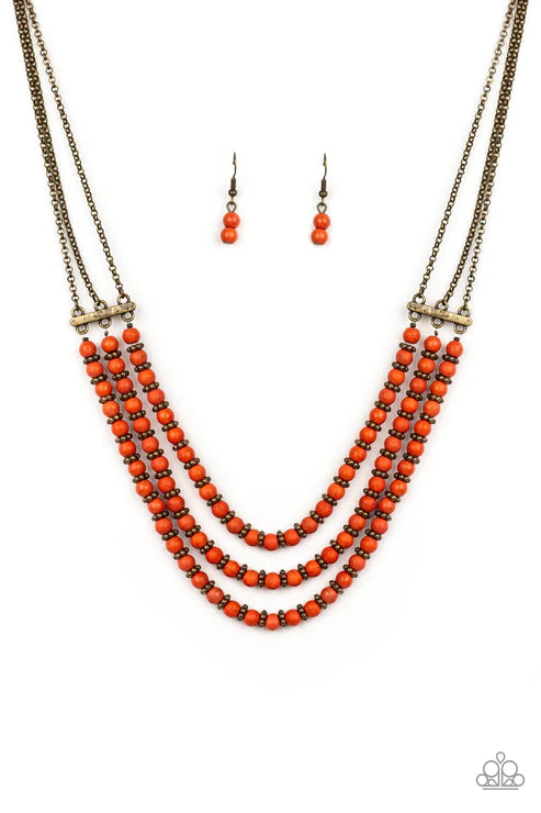 Terra Trails - Orange/Brass Textured Stone Accent Necklace N#2540