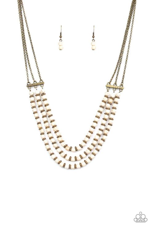 Terra Trails - White/Brass Textured Stone Accent Necklace N#2563