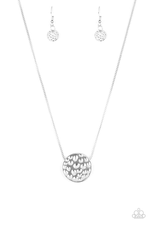 The BOLD Standard - Silver Hammered Shimmery Slides Along Bold Pendant Box-Chain Necklace N#2501
