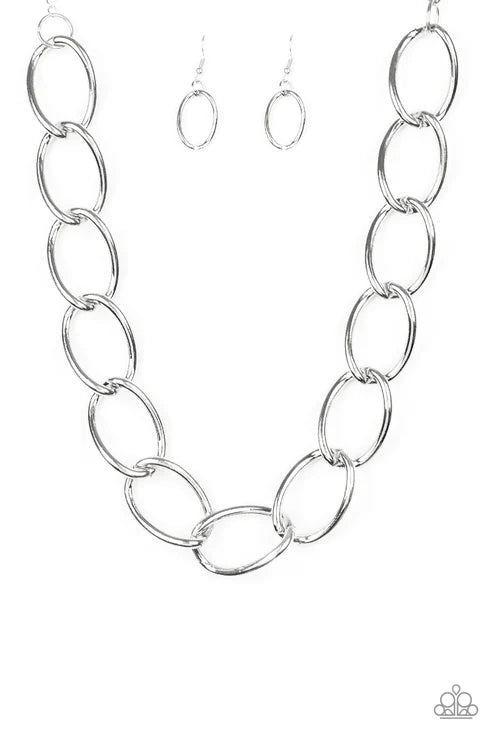 The Challenger - Oversized Silver Exaggerated Connected Link Industrial Necklace N#1789