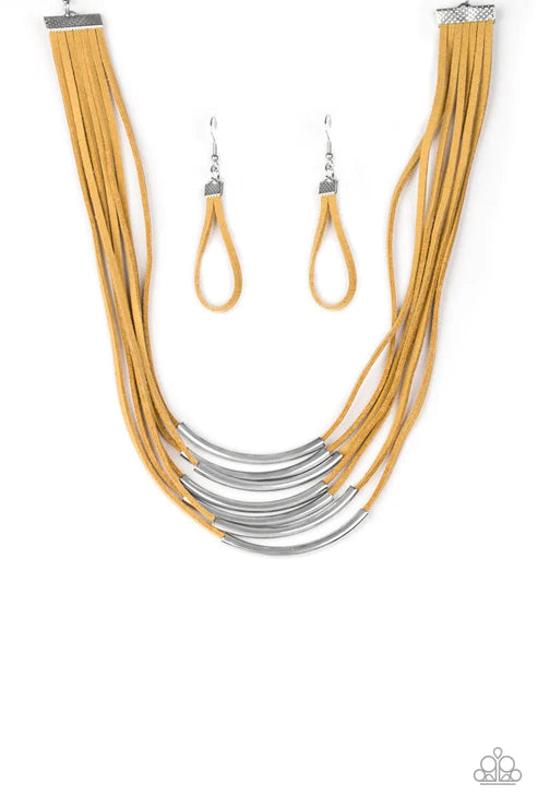 The WALKABOUT - Yellow/Silver Slide Along Rods Suede Necklace N#2144