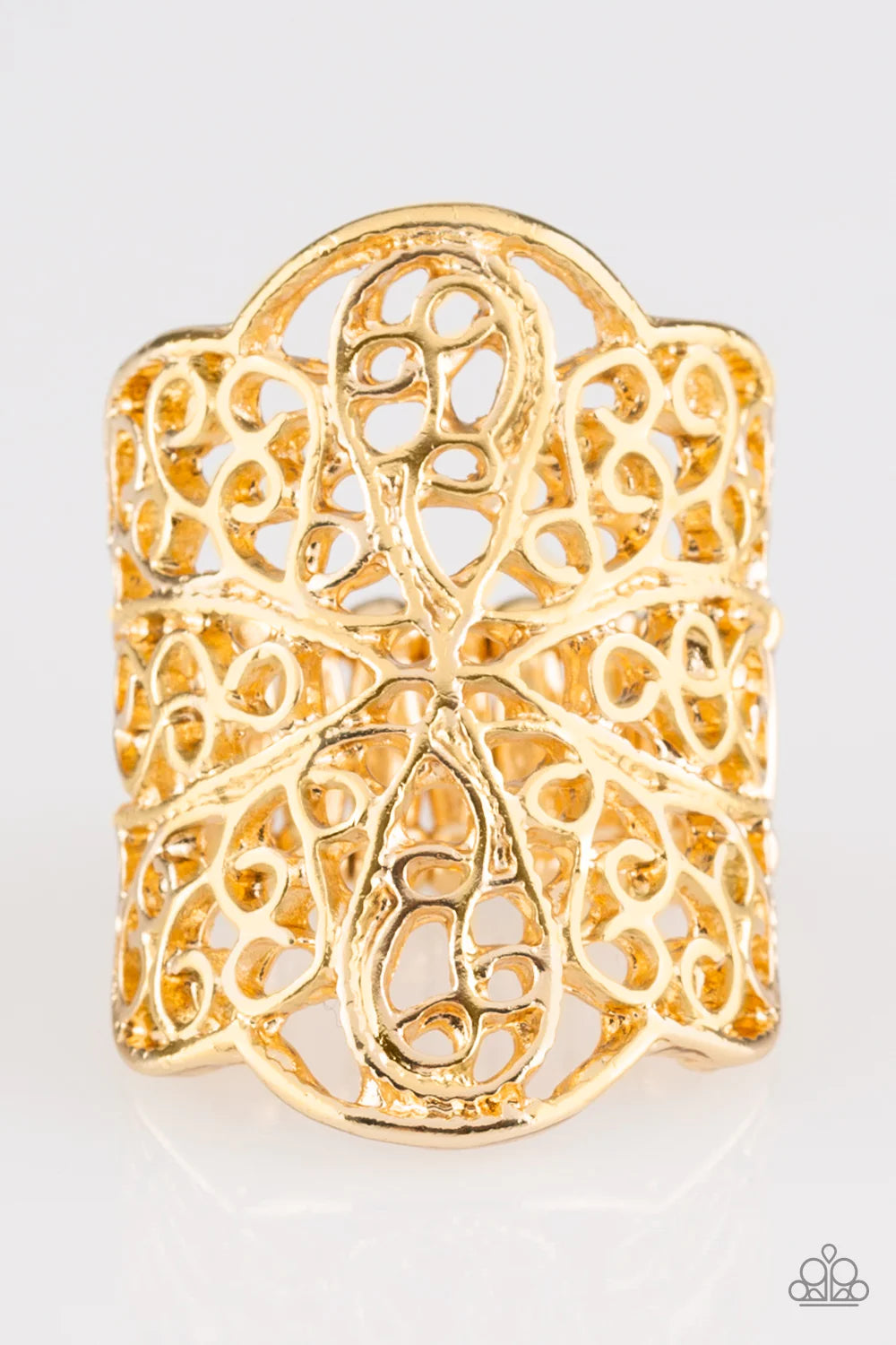 The Way You Make Me FRILL - Oversized Gold Floral Swirl Filigree Ring R#1511