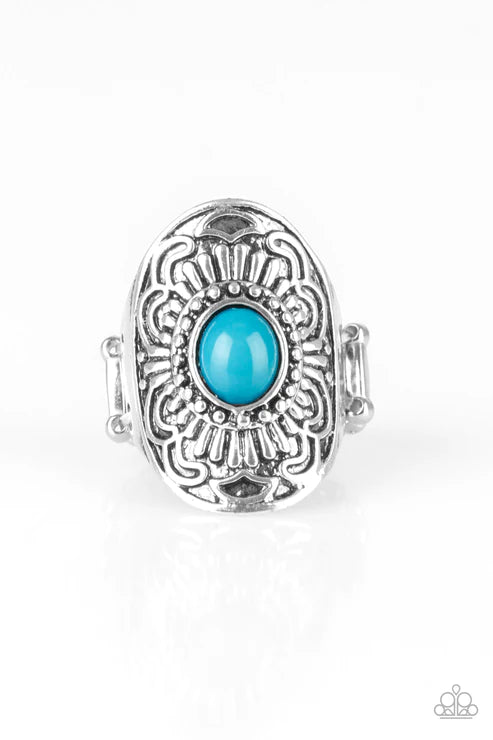 The ZEST Of The ZEST - Oversized Blue Embossed 3D Floral Ring R#2003