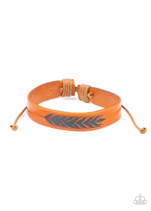 This QUILL All Be Yours - Brown/Black Free-Spirited Feather Sliding Knot Leather Urban Bracelet B#1994