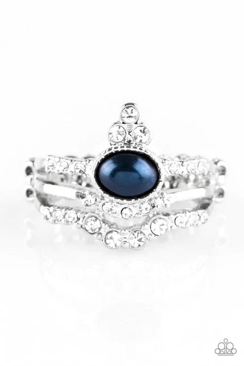 Timeless Tiaras - Blue Pearl Air Dotted Encrusted Tiara Crown Ring R#1896