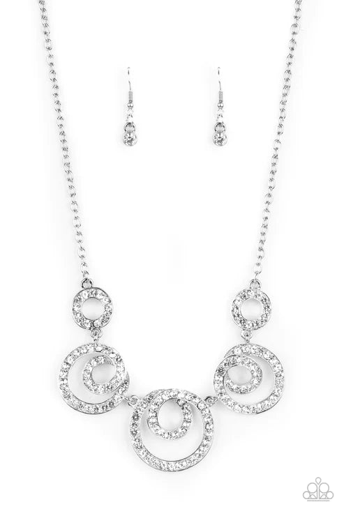 Total Head-Turner - White Connected Encrusted Swirl Necklace N#2551