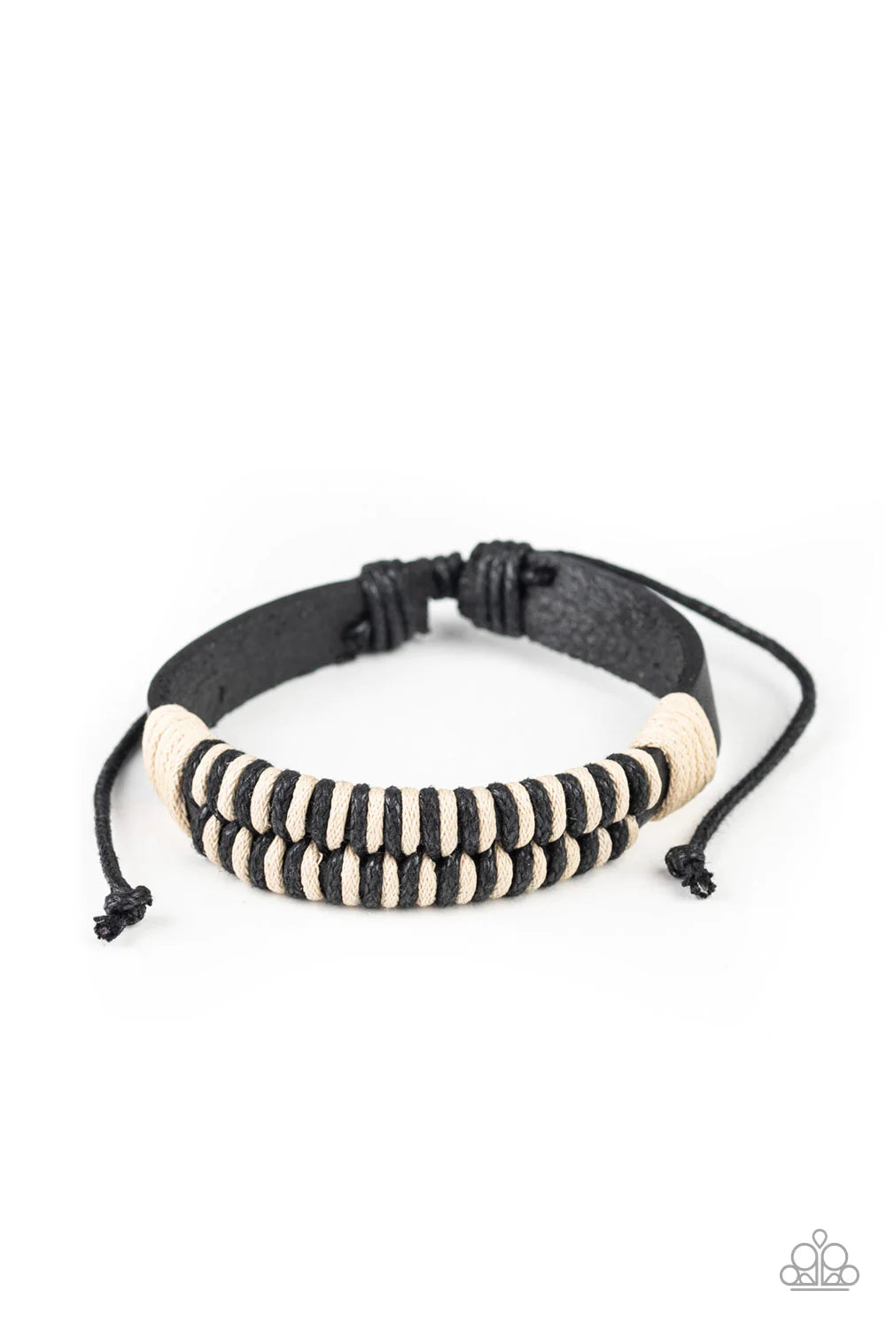 Trail Time - Black/White Knotted Twine Leather Adjustable Sliding Knot Closure Urban Bracelet B#1113