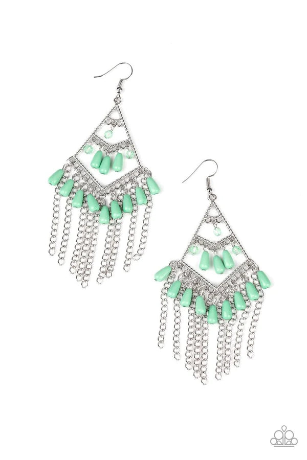 Trending Transcendence - Biscay Green Trio Crystal Kite Teardrop Fringe Earrings E#1052