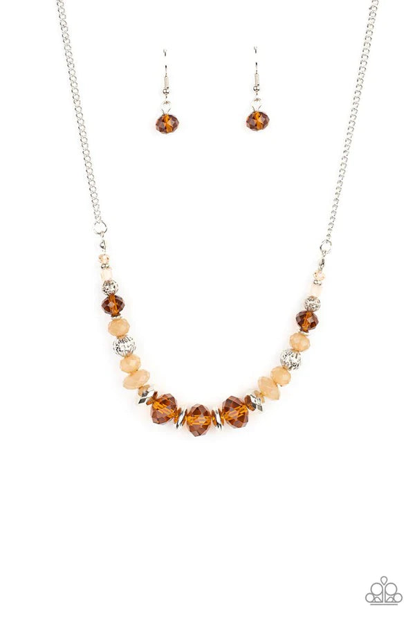 Turn Up The Tea Lights - Brown Opaque (Topaz/Brown/Champagne) Crystal Mismatched Ornate Accents Compilation Necklace N#268